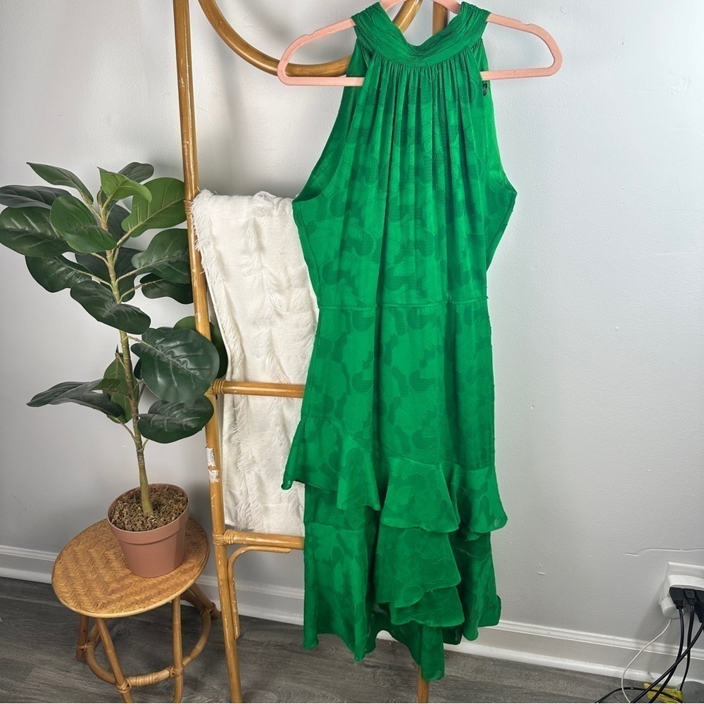 Alex Marie Green Floral High Neck Dress sz 8
